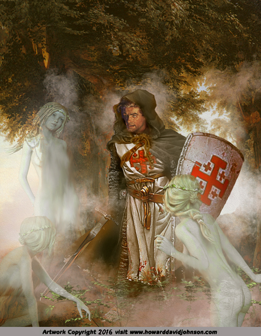 Grail Knight temyed by spirits painting